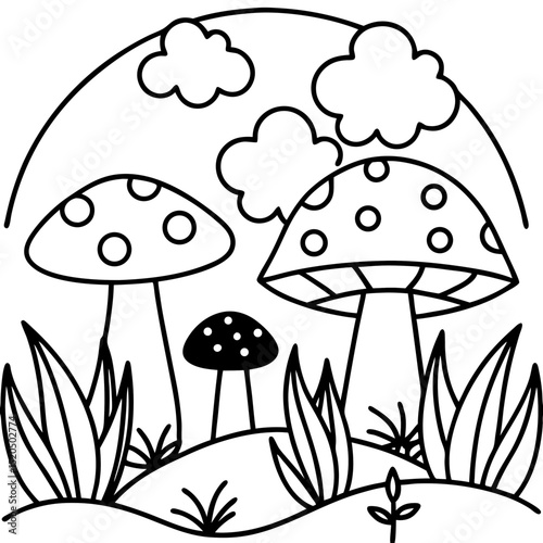 Simple Mushroom Forest Illustration