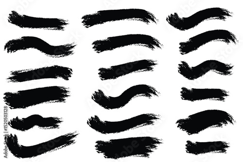 Brush strokes icon set. Ink painting. Set collection. Vector artwork. Set of grunge black brush strokes for artistic design elements. Hand made creative abstract paint brush stroke.