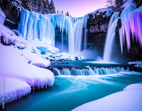 Frozen waterfall in winter wonderland