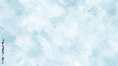 A soft, abstract painting with light blue and white brushstrokes
