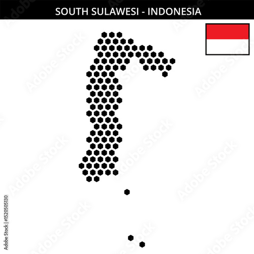 Big hexagonal dotted map of south-sulawesi in Indonesia