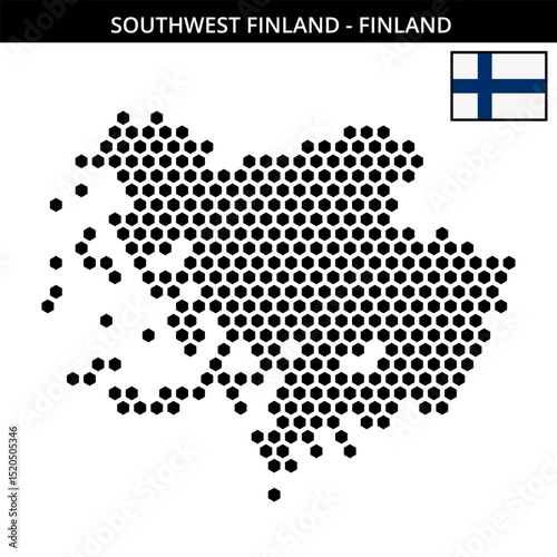 Big hexagonal dotted map of southwest-finland in Finland