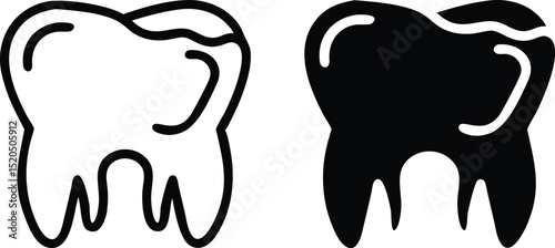 Minimalist Vector Tooth Icon Line Drawing Front View for Dental Illustration