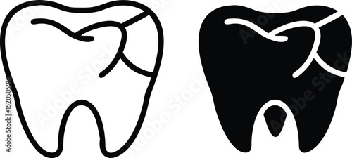 Minimalist Vector Tooth Icon Line Drawing Front View for Dental Illustration