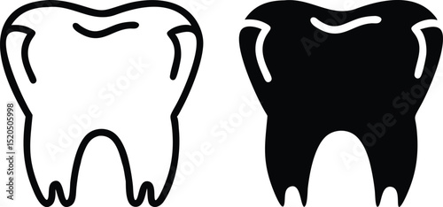 Minimalist Vector Tooth Icon Line Drawing Front View for Dental Illustration