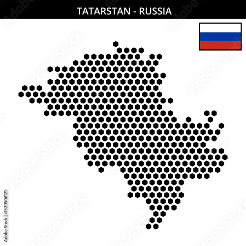 Big hexagonal dotted map of Tatarstan in Russia