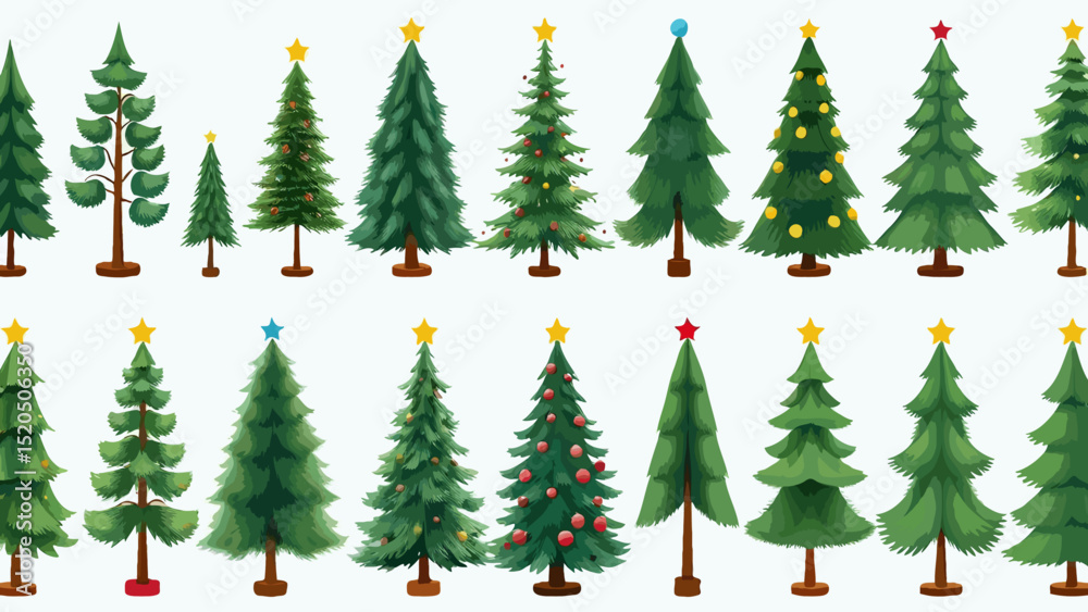 Fototapeta premium set of decorated green christmas trees