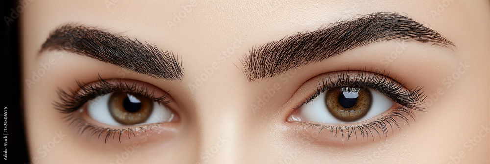 Fototapeta premium Woman showing perfect eyebrows after microblading treatment