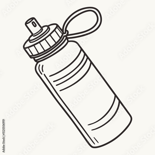 Black outline illustration of water bottle for hydration on white. illustration, vector, minimalist, bottle, container.
