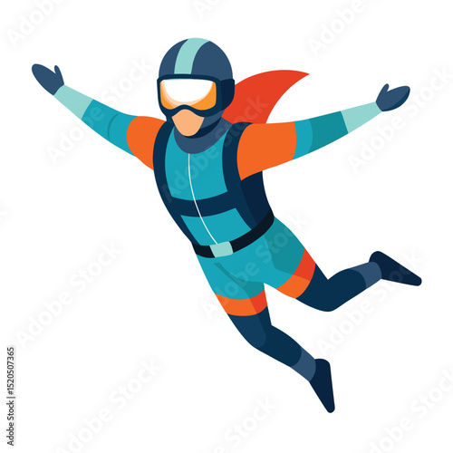 Cartoon vector graphic of skydiver soaring with arms outstretched.