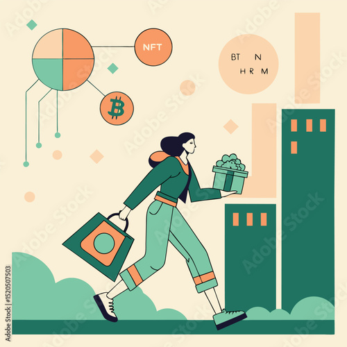 Female figure walking forward with gift
