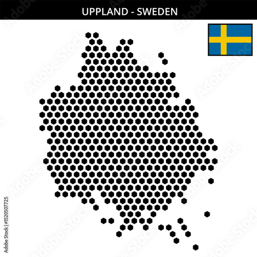 Big hexagonal dotted map of Uppland in Sweden