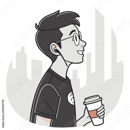 Man walking with coffee