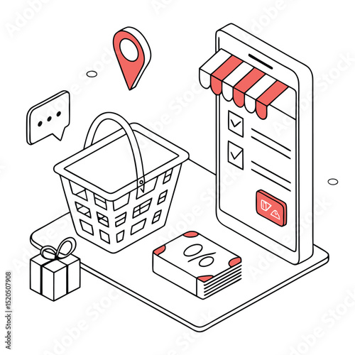 Online shopping experience isometric illustration