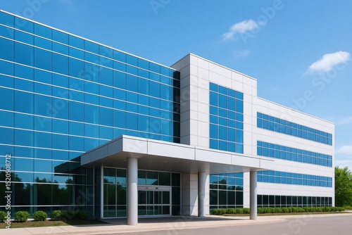 Wallpaper Mural Modern Architecture of a Commercial Building with Glass Facade in Bright Blue Sky and Clear Weather Torontodigital.ca