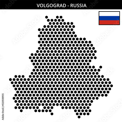 Big hexagonal dotted map of Volgograd in Russia