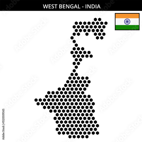Big hexagonal dotted map of west-bengal in India
