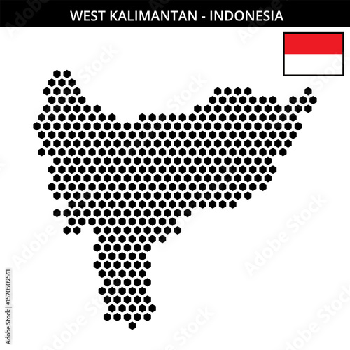Big hexagonal dotted map of west-kalimantan in Indonesia