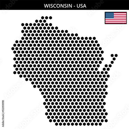 Big hexagonal dotted map of wisconsin in the USA