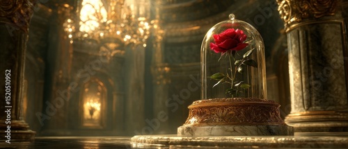 Protected rose in glass dome