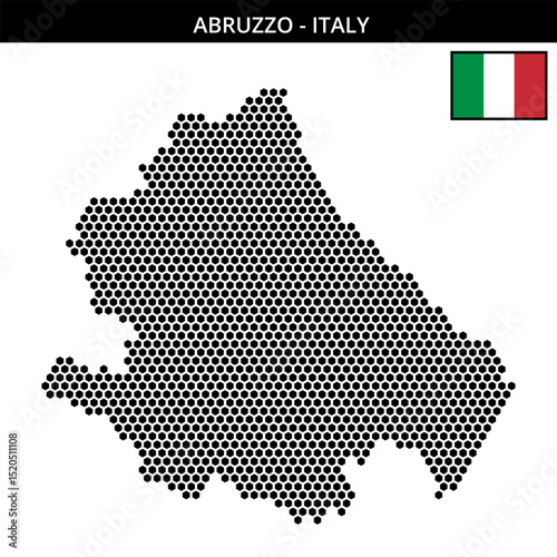 Medium hexagonal dotted map of abruzzo in Italy