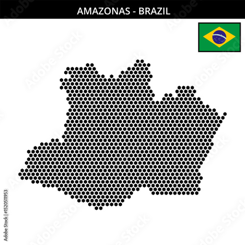 Medium hexagonal dotted map of amazonas in Brazil