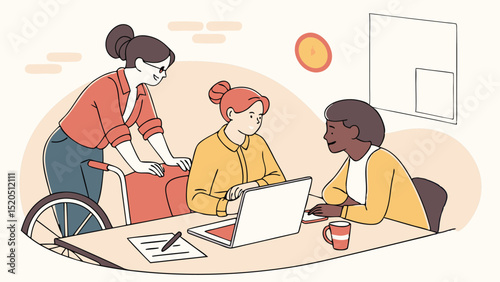 Inclusive workplace diverse team collaboration disability inclusion teamwork office environment illustration