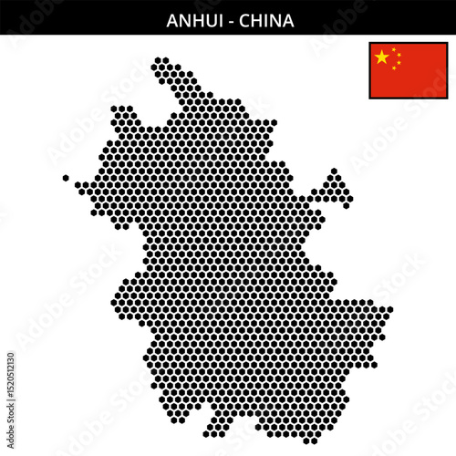 Medium hexagonal dotted map of Anhui in China
