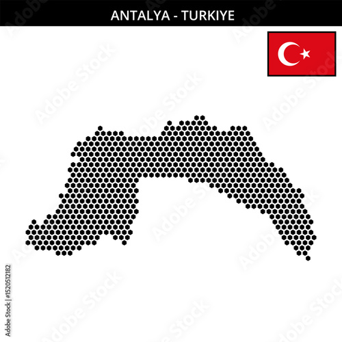 Medium hexagonal dotted map of antalya in Turkiye