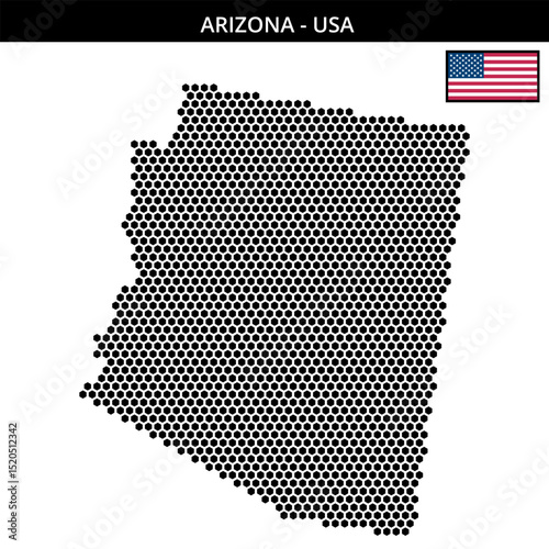 Medium hexagonal dotted map of arizona in the USA