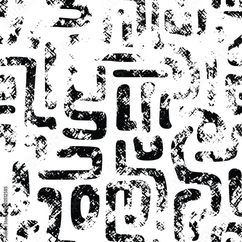 Seamless pattern, abstract doodles, curls, maze, grunge texture, vector background