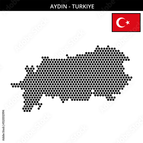 Medium hexagonal dotted map of aydin in Turkiye