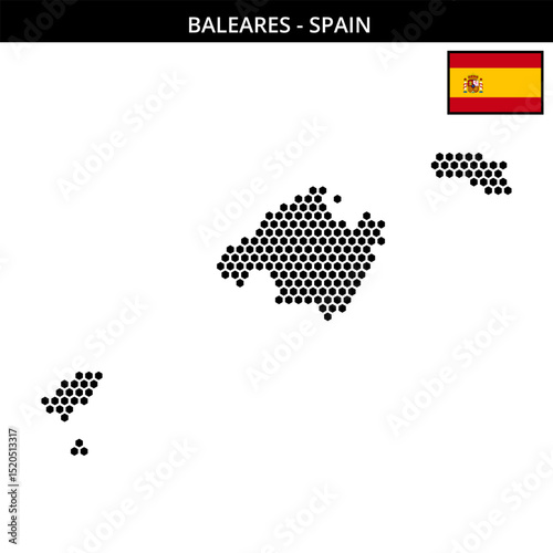 Medium hexagonal dotted map of baleares in Spain