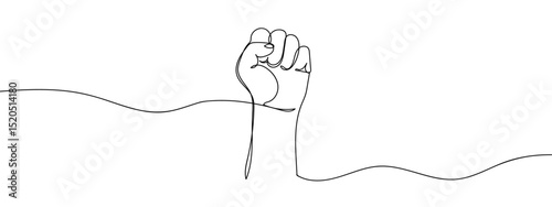 Continuous line, raised fist Line Art Vector Transparent Background Edit Stroke.