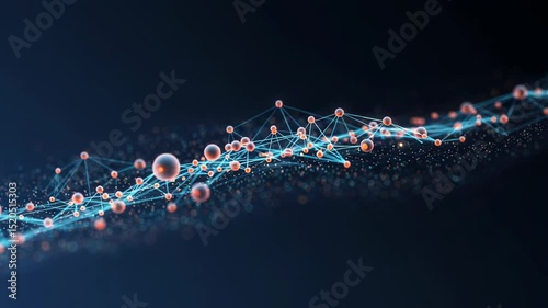 Connected system of red orbs linked by glowing blue lines on dark background
