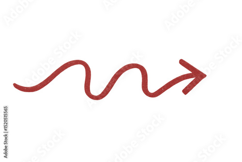 Red squiggly arrow pointing to the right on a transparent background, ideal for presentations and creative projects