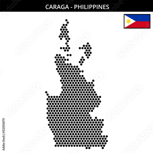 Medium hexagonal dotted map of caraga in Philippines