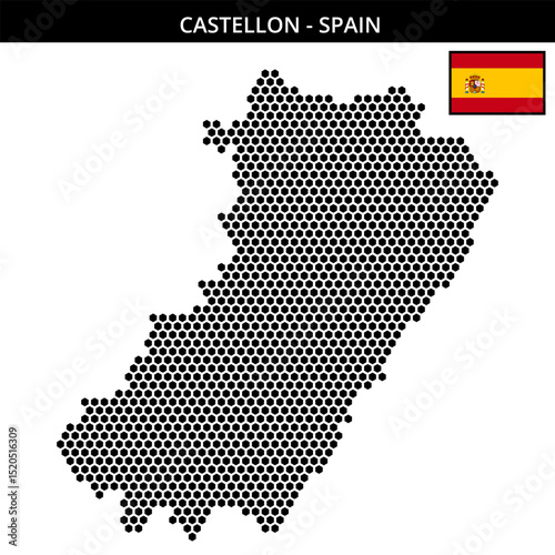 Medium hexagonal dotted map of castellon in Spain
