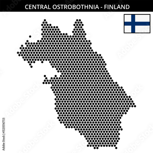 Medium hexagonal dotted map of central-ostrobothnia in Finland