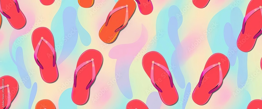 Seamless vector pattern of flip-flops on a colorful background,  vibrant,  abstract
