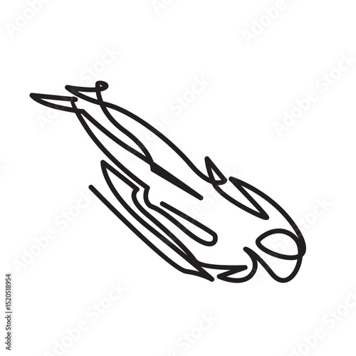 Vector Line Art Athlete Riding Bobsled Skeleton Logo Icon Outline