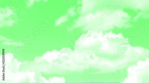 Blue sky background in summer sunlight n sun ray at sunshine day, White fluffy clouds on a green screen. The image features a high-quality green screen.timelapse of beautiful blue sky.