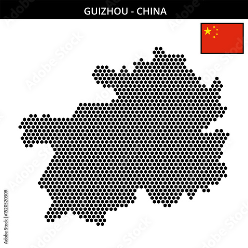Medium hexagonal dotted map of guizhou in China