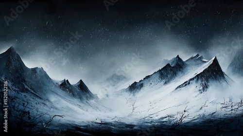 Snowy mountain peaks during storm season