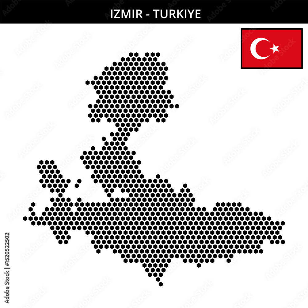 Obraz premium Medium hexagonal dotted map of izmir in Turkiye