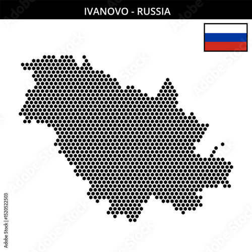 Medium hexagonal dotted map of Ivanovo in Russia