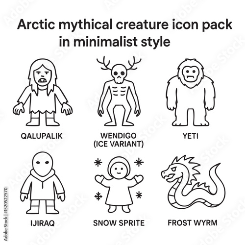 Arctic Mythical Creatures Icons – Frozen Legends in Black and White