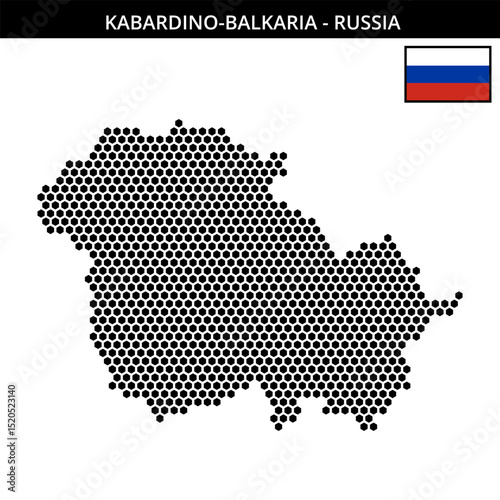 Medium hexagonal dotted map of Kabardino-Balkaria in Russia