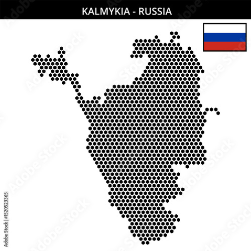 Medium hexagonal dotted map of kalmykia in Russia
