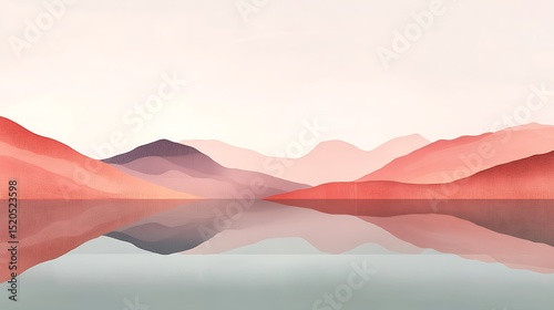 Gentle hues of mountains reflected in tranquil water.
